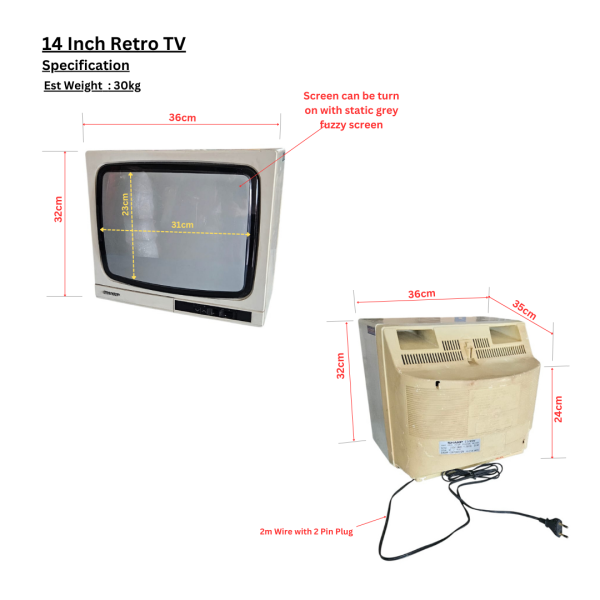 Retro 14 inch Small CRT TV ( / Vintage 70s/ 80s/ 90s, Television Video Game, Heritage, Growing Up )
