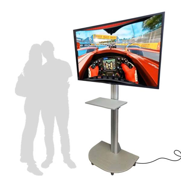 55 Inch LED TV with Self Standing Metal Standee with Lockable Wheels Set / Options ( F1 Simulation, World Cup, Online Gaming , Live Screening, Wedding Flashback, Demo/ Presentation )