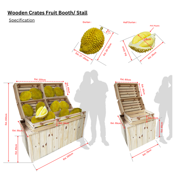 Artificial Durian Fruit Stall (Wooden Crates , Booth, Decor, Kampung theme, Heritage, Food, Fake Fruits, National Day, Throwback, Beach Theme, Summer Decor props, Island, Plastic , Street)