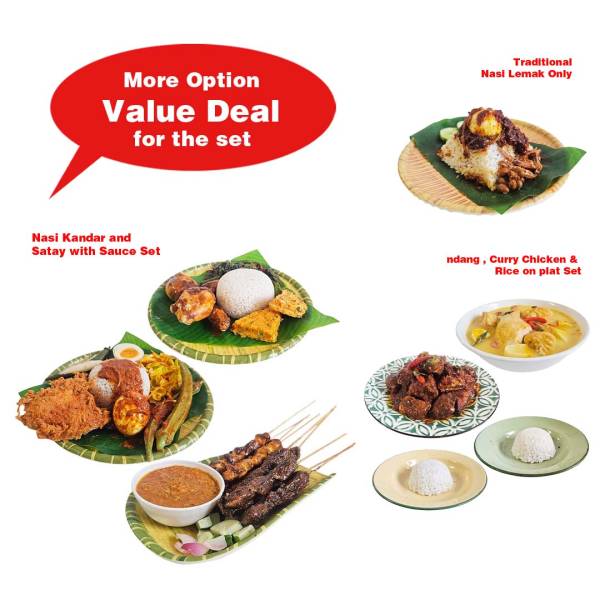 Asian Fake Food Malay Cuisine Set Options ( Heritage Hawker Dessert, Malay, Peranakan, Traditional Street Food, Kampong Memories, Fried Chicken Nasi Lemak, Nasi / Mee Goreng, Nasi Kandar, Satay with sauce, Rendang Beef/ Mutton, Curry ayam/ Chicken )