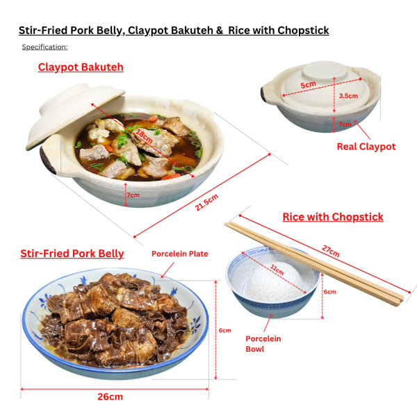 SG Traditional Chinese Bak kut teh Soup Cuisine Set / Options ( Fake Food, Stir-Fry Pork Belly , White Rice, Chinese Herbal Pork Soup, Street Hawker Food, SG Heritage Food)