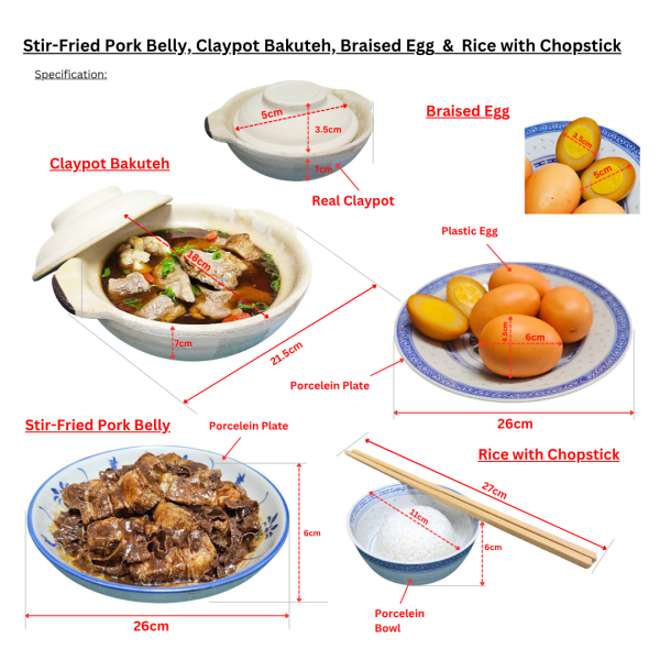 SG Traditional Chinese Bak kut teh Soup Cuisine Set / Options ( Fake Food, Stir-Fry Pork Belly , White Rice, Chinese Herbal Pork Soup, Street Hawker Food, SG Heritage Food)
