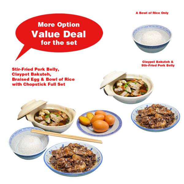 SG Traditional Chinese Bak kut teh Soup Cuisine Set / Options ( Fake Food, Stir-Fry Pork Belly , White Rice, Chinese Herbal Pork Soup, Street Hawker Food, SG Heritage Food)