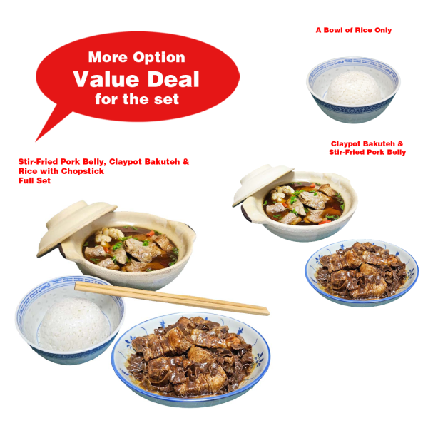 SG Traditional Chinese Bak kut teh Soup Cuisine Set / Options ( Fake Food, Stir-Fry Pork Belly , White Rice, Chinese Herbal Pork Soup, Street Hawker Food, SG Heritage Food)