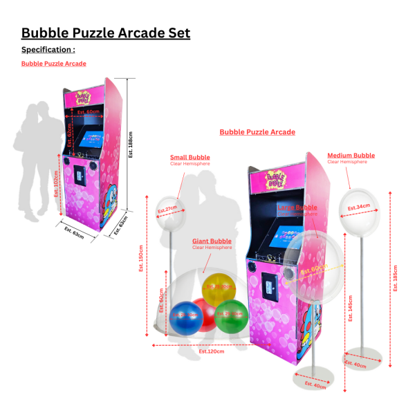 Bubble Bobble Pink Arcade Machine Sets (Retro/ Vintage / Classic , 80s/ 90s / Video/ Computer Game/ Coloured Bubble Ball)