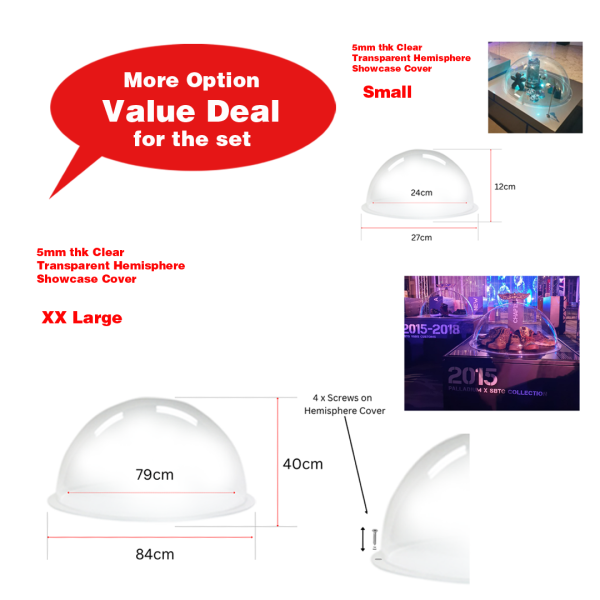 Clear Transparent 5mm thk Hemisphere Showcase / Display Cover Options ( Display Showcase / Transparent / Space/ Futuristic / Display Cover )
