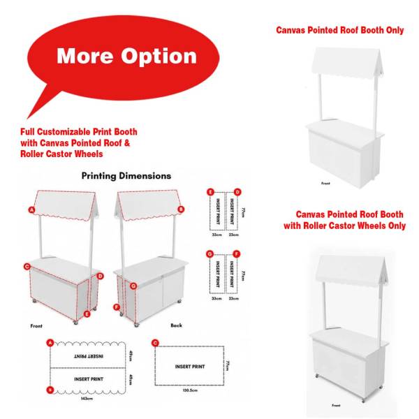 Customizable Print Booth with Canvas Pointed Roof (Kiosk, Cart, Tradeshow, Convention, Ballroom, Reception, Gala, Wedding, Branding)