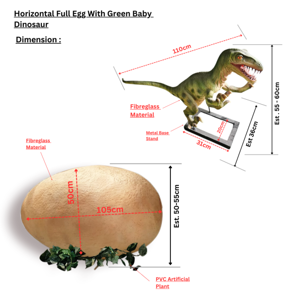 Dino Full Whole / Hatching Eggs with Baby Dinosaur Options / Set ( Beige , Green Dino , Velociraptor , Trex, Jurassic , Prehistoric Age / Giant Egg )