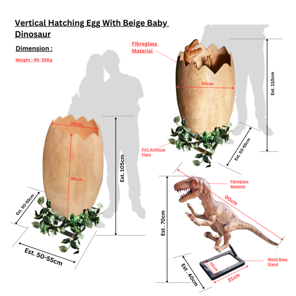 Dino Full Whole / Hatching Eggs with Baby Dinosaur Options / Set ( Beige , Green Dino , Velociraptor , Trex, Jurassic , Prehistoric Age / Giant Egg )