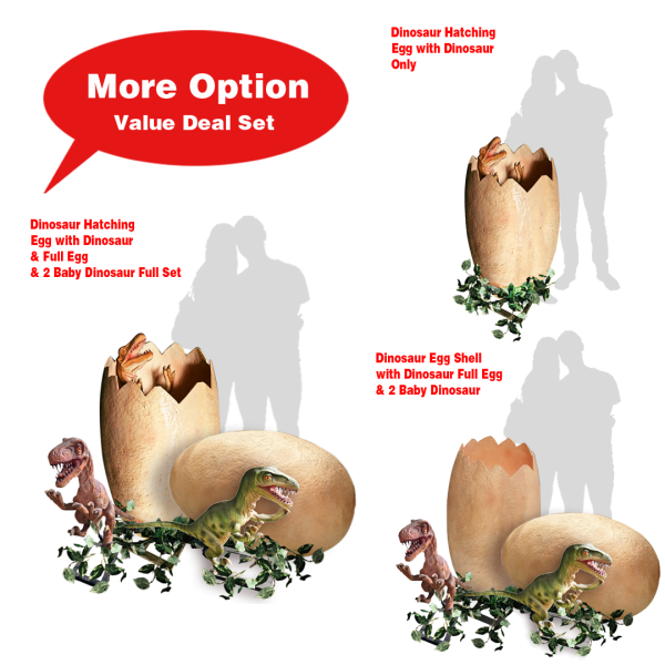 Dino Full Whole / Hatching Eggs with Baby Dinosaur Options / Set ( Beige , Green Dino , Velociraptor , Trex, Jurassic , Prehistoric Age / Giant Egg )