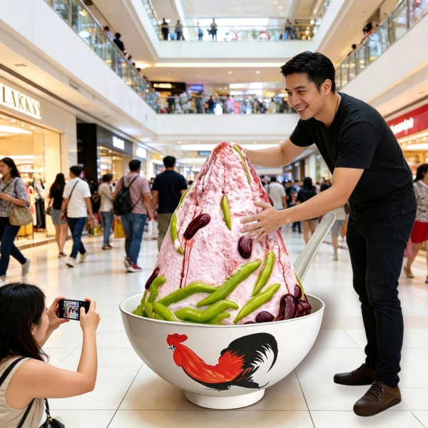 Giant Bowl of Ice Kacang with/without Spoon( SG Food, SG Heritage Kopitiam, Large Chicken Bowl, Giant Spoon, Larger than Life, National Day, NDP, HDB, 50s, 60s, 70s, 80s, Vintage, Classic, Old, Retro, Dessert Stall, Shop, SG History )