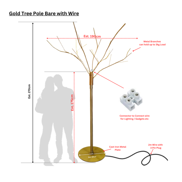 Gold Tree Pole with & With Leafs & LED lights Options ( D&D / Gala / Chinese New Year Greeting / CNY )