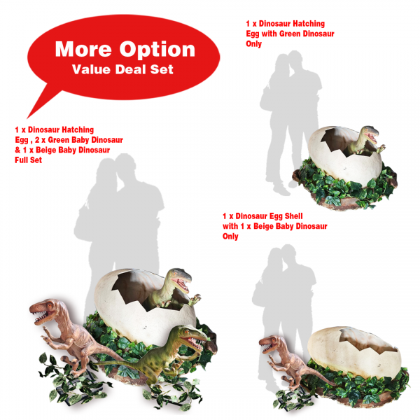Hatching Dino Eggs with Baby Dinosaur Options / Set ( Beige , Green Dino , Velociraptor , Trex, Jurassic , Prehistoric Age / Giant Egg )