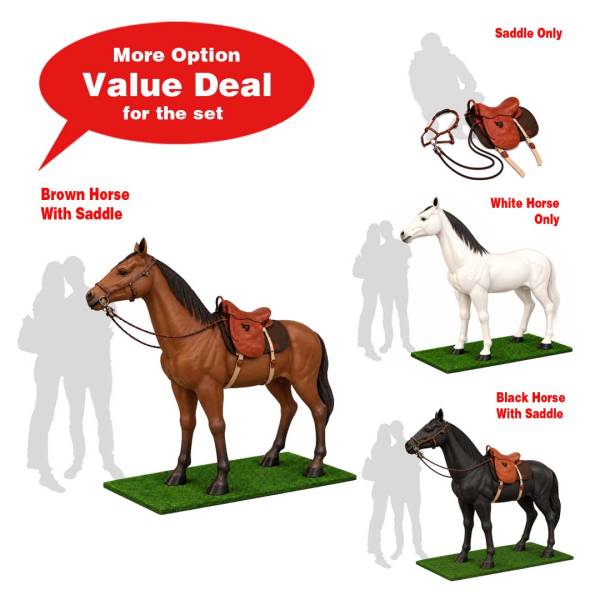 Horse with Saddle White, Black & Brown Options ( White, Black Stallion , Brown, Cowboy, Horse Riding/ Racing, Farm )