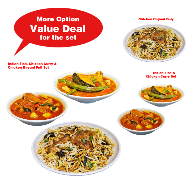 Indian Fish, Chicken Curry &  Chicken Biryani Options/  Set ( Heritage Hawker Dish, Indian Street Food, Kampong Memories,  Diwali, Deepavali)