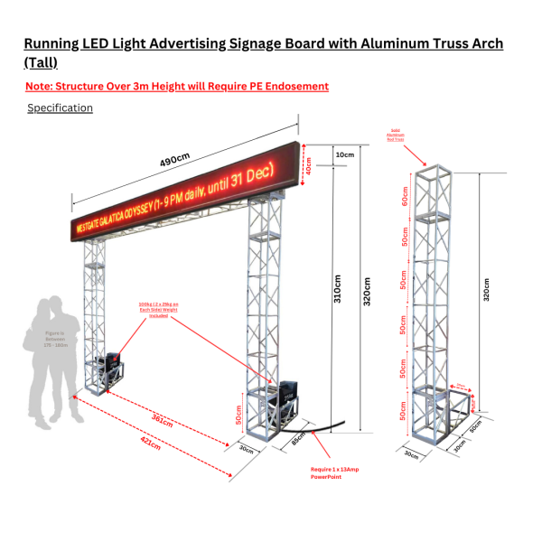 Running LED Light Advertising Signage Board with/ Without  Aluminum Truss Arch Options ( Event Entrance, Promotional Signage, Information Sign Board )