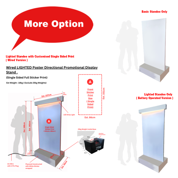 LED Lighted Display Stand and Print Options ( Battery Operated, Wired LED Lighted, Printed Promotion Standee, Directional , Poster, Advertising Panel Standee )