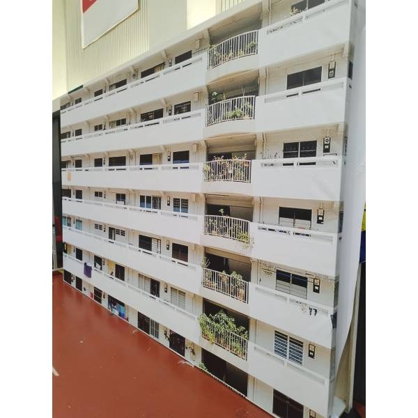 Old HDB Backdrop and Flooring Set ( National Day / NDP / PVC Banner Print / Matt Laminate Vinyl Sticker / SG Heritage , Photo Op Set , 50s / 60s  / 70s / 80s , Vintage / Classic / Old / Retro )