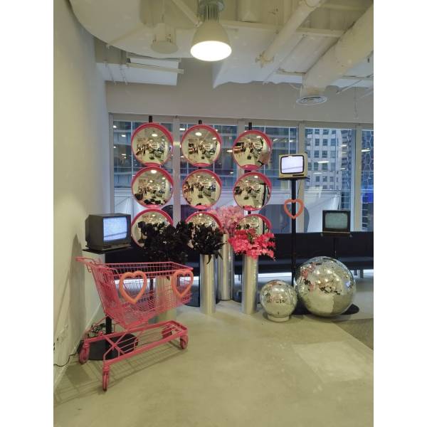 Pink Supermarket Trolleys ( Pushable, Movable Carts, Black Pink, MTV Music Display, Photo Opt Display)