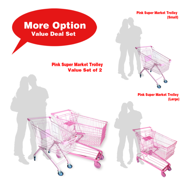 Pink Supermarket Trolleys ( Pushable, Movable Carts, Black Pink, MTV Music Display, Photo Opt Display)