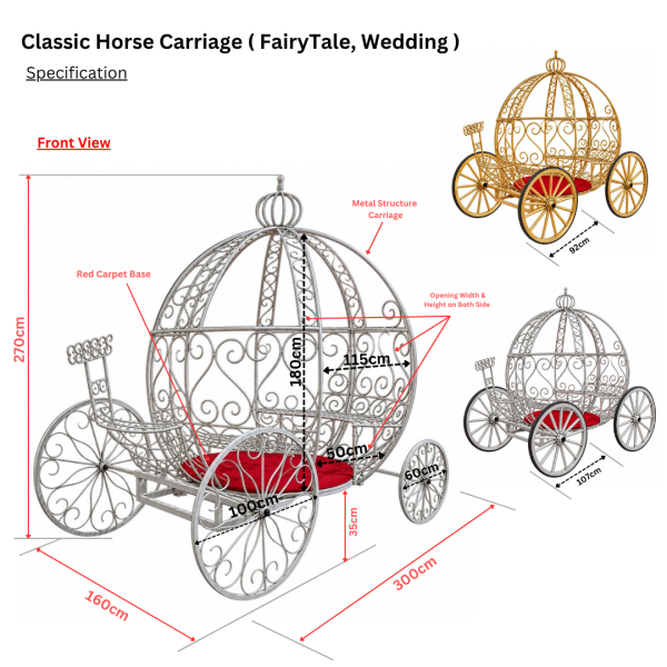 Carriage White, Gold & Brown Options ( Royal, Princess, Cinderella, Wedding Horse Carriage, Halloween Ghost Carriage )