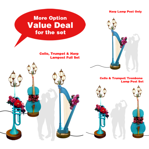 Classical Music Instrument Lamp Post Options/ Set ( Tiffany/ Trumpet / Trombone / Cello / Violin / Harp Lamp Post / Orchestra / Music Instrument/ Music Award / Classical )