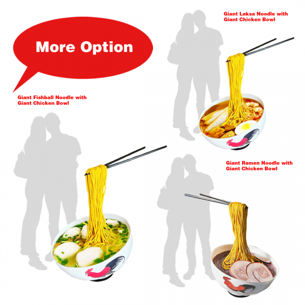 Oversize Bowl of Noodle Options on Chopstick ( SG Hawker Food / Prop / Giant / Large / Huge / Big / Replica / Japan / Around the World/ Ramen/ Mala/ Char Siew Mee Soup/ TeoChew Fishball Noodle / Laksa Noodle/ Peranakan/ SG Food Heritage/ Chicken Bowl  )