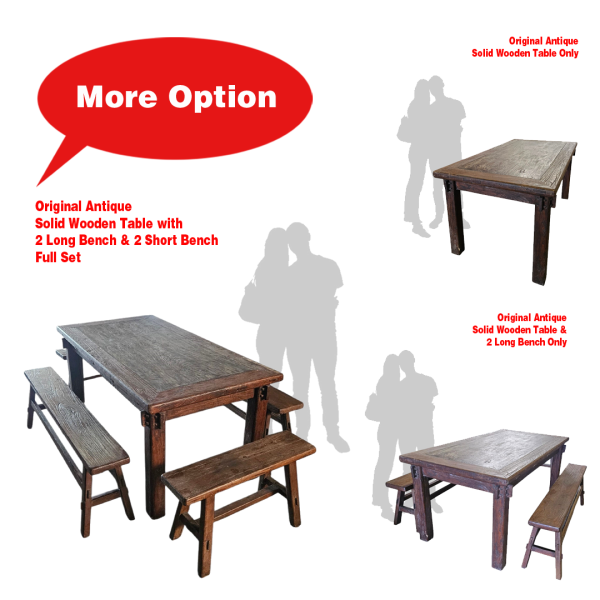Original Antique Solid Wooden Table with   2 Long Bench & 2 Short Bench Options/ Set ( Heritage Furniture, Old school, Vintage Wooden Bench , Garden Theme )