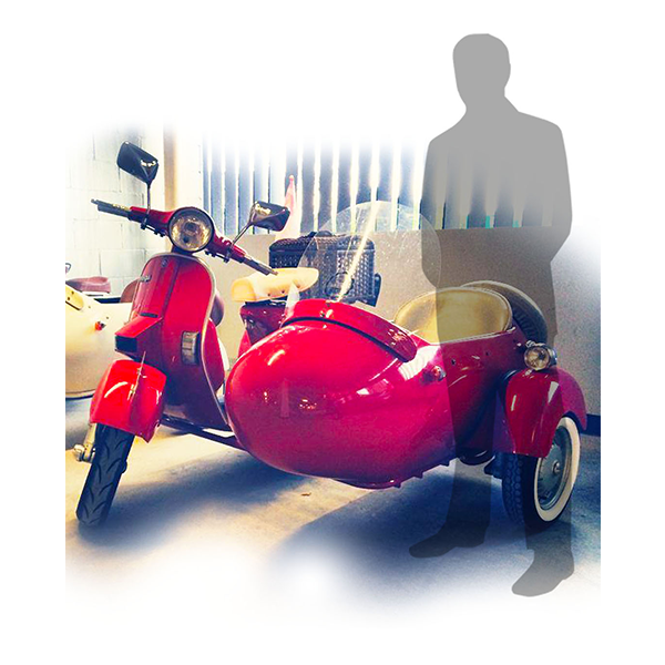 Red Vespa with Sidecar (Italy/ British / Classic/ Vintage Bike/ Scooter/Motorbike / MODS)