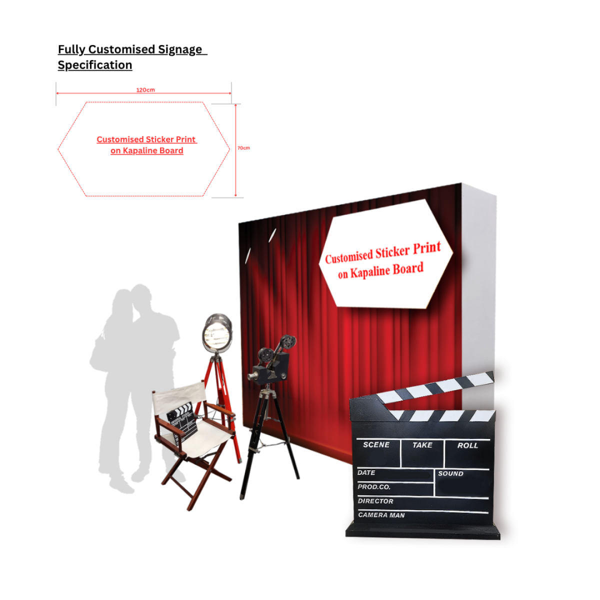 Signane Backdrop Red Curtain Backdrop with Custom Printed Signage and Decor - SG's ...