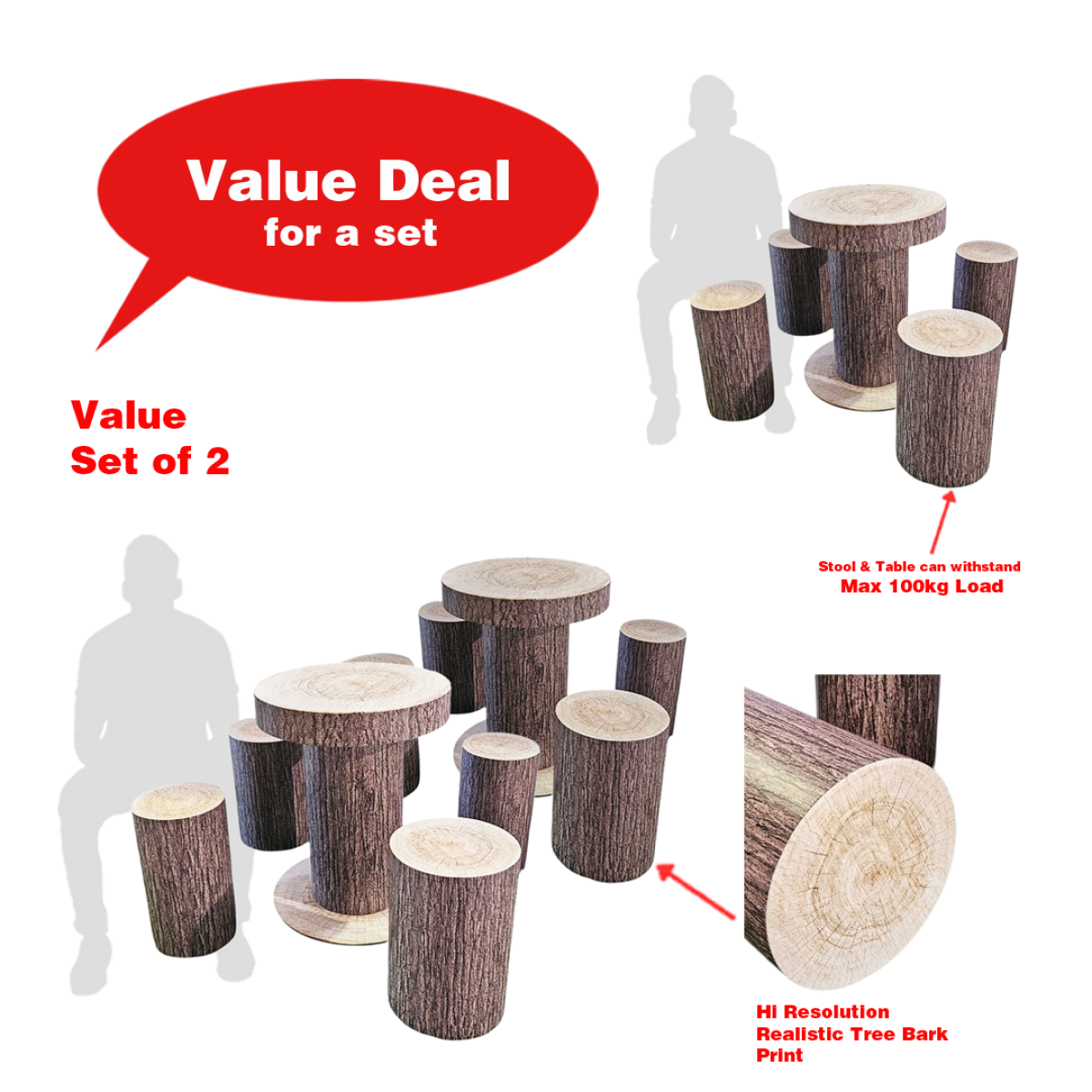 Thematical Tree Table Tree Log Table and Chairs - SG's Largest Thematic Event Furniture ...